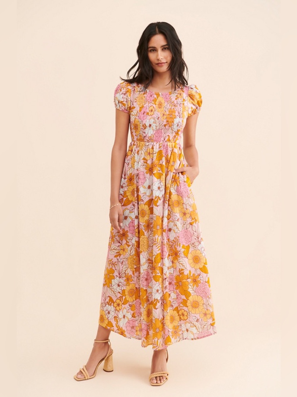 Kachel anthropologie Smocked Floral Maxi Dress Size 57143